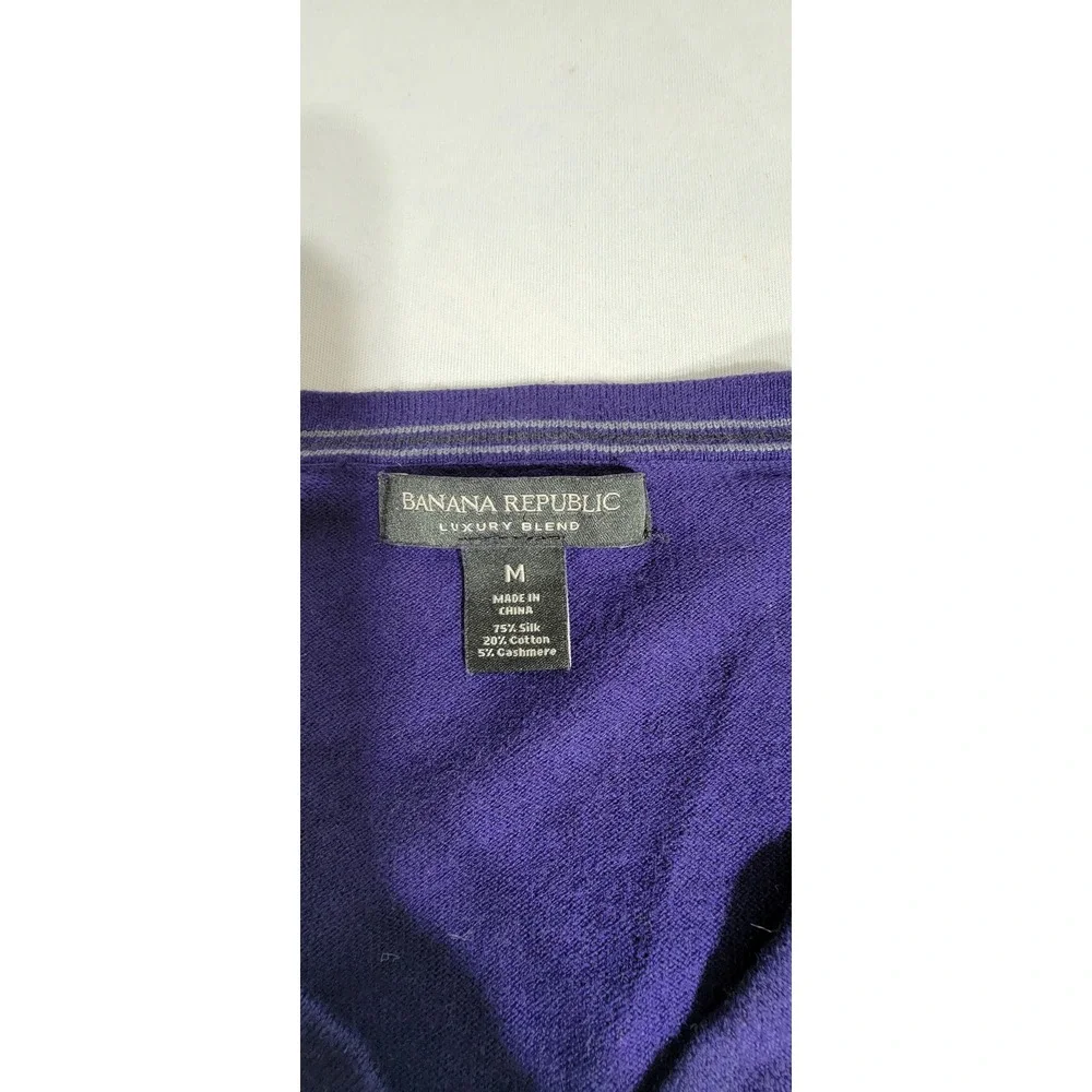 Banana Republic Mens Purple Silk Cotton Cashmere‎ V-Neck Sweater M Luxury Blend